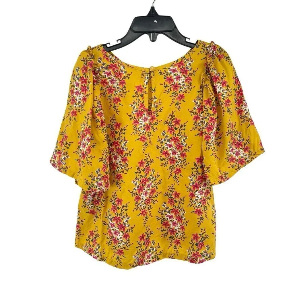 Old Navy Girls Yellow Floral Top 6/7 Flutter Sleeve Rayon Boho Spring Summer